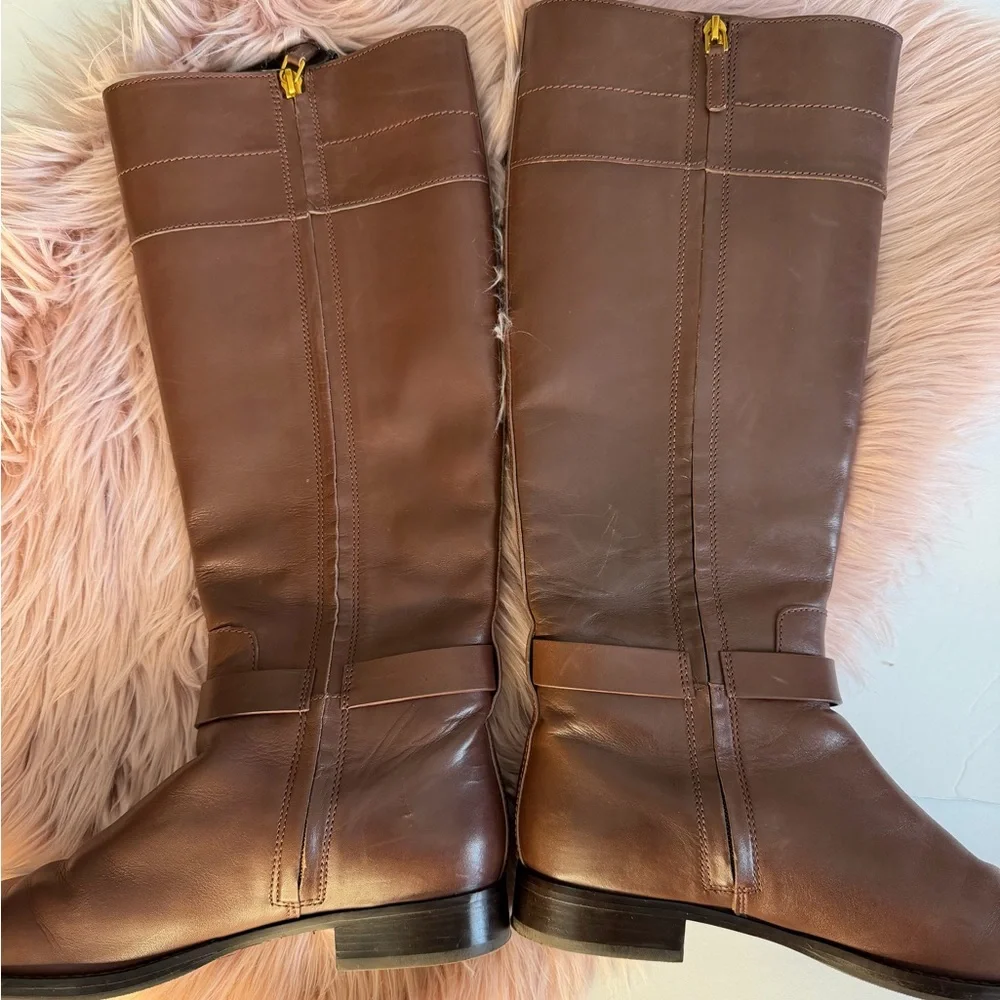 Tory Burch Everly Knee High Riding Leather Boots Brown Size 9